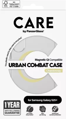 Mbështjellës PanzerGlass CARE Flagship Urban Combat Chardonnay për Samsung Galaxy S25+, Transparent