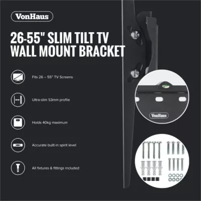Mbajtëse muri për TV VONHAUS 3000473 26-55\" tilt -12°/+12°, VESA 200x200-400x400, deri 40 kg, e zezë