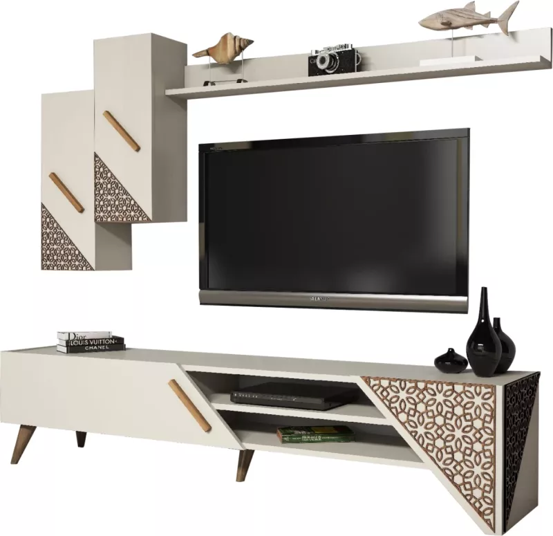 Mobilje TV kombo FH9514.03 melamin ngjyrë krem 180x37x40Hcm