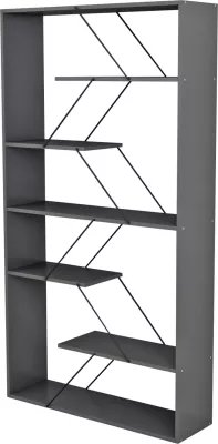 Raft librash TARS, melamin gri, shufra metali të zeza, FH2240.20, 84x24x157H cm
