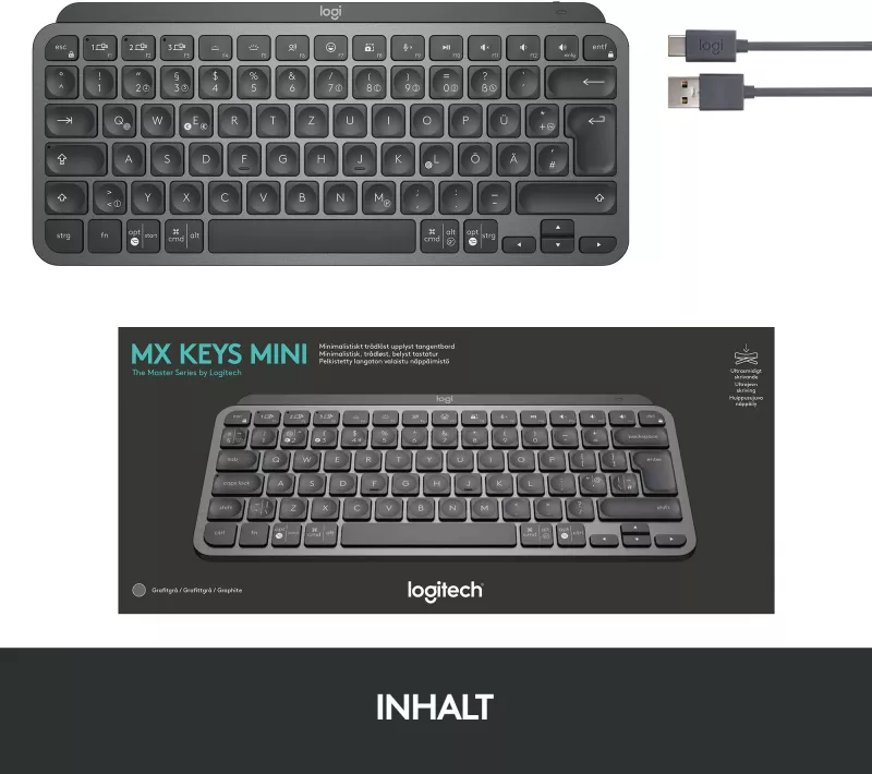 Tastierë wireless Logitech MX Keys Mini, QWERTZ, LED, Grafit