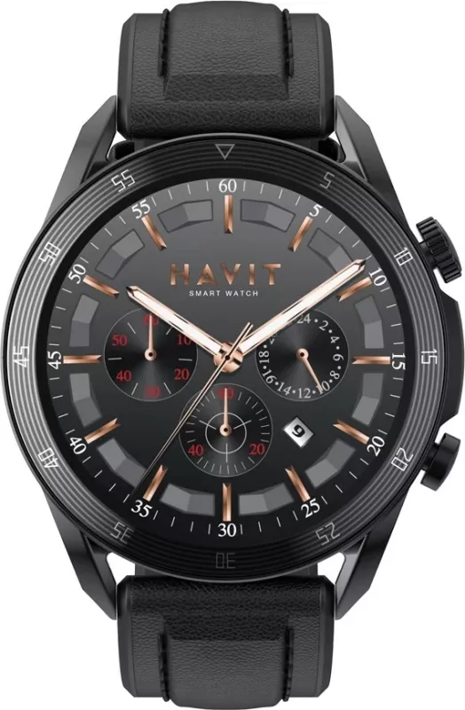 Smartwatch Havit M9030 Pro, 1.43", AMOLED, rrumbullakët, rrip lëkure, e zezë