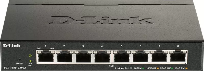 Switch D-Link DGS-1100-08PV2, 8 porta, Gigabit, PoE, Managed