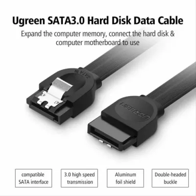 Kabl SATA 3.0 UGREEN 30797 0.5m me konektor të këndshëm + të drejtë, i zi, polybag