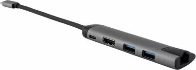 Hub multiport USB-C Verbatim 49141 me HDMI, 2x USB-A 3.0, Gigabit Ethernet, Power Delivery, gri