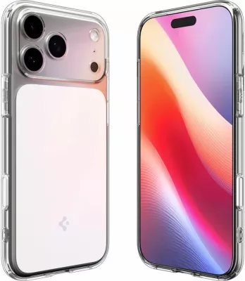 Mbështjellës Spigen Ultra Hybrid "T" MagSafe për iPhone 17 Pro, TPU+PC, skaje të ngritura, Air Cushion, me unazë magnetike MagSafe, Transparent/Bardhë