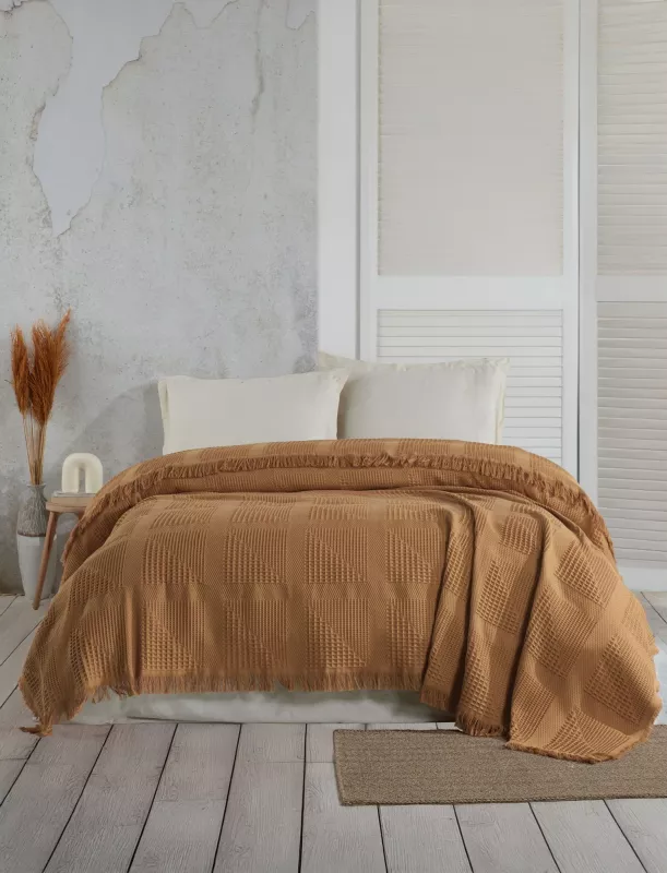 Batanije Double Pique Jacquard, ngjyrë mustard, Sirius, 220x240cm