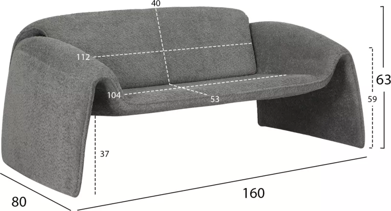 Divan 2-vendësh TREK FH9680.01 kornizë metali-gri pëlhurë 160x80x63Hcm