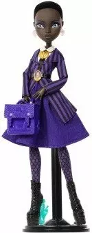 Kukull koleksionuese Mattel Monster High x Wednesday Bianca (JDR71) 28 cm, me çantë dhe stand, vjollcë/zezë