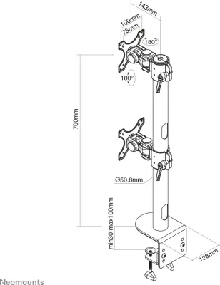 Krah monitori Neomounts FPMA-D960DVBLACKPLUS, Clamp, 15 kg, 49", i zi