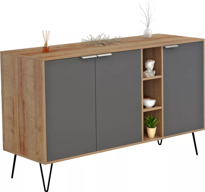 Bufe CABRON FH8874.11 melaminë, këmbë metalike të zeza, 142x40x83H cm