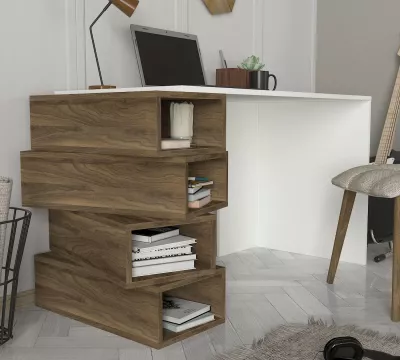 Tavolinë studimi Hanah Home, Jenga, e bardhë dhe arrë