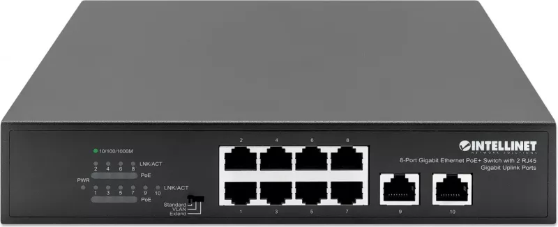 Switch Gigabit Intellinet 561402, 8x RJ45 PoE+, 2x RJ45 Uplink