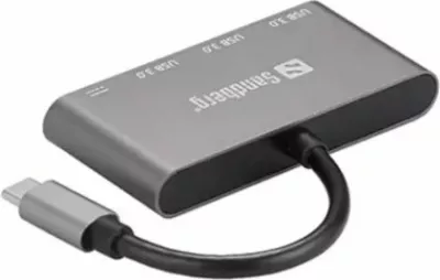 Hub USB-C SANDBERG 136-03, 3x USB 3.0 + USB-C PD deri 100W, gri alumin