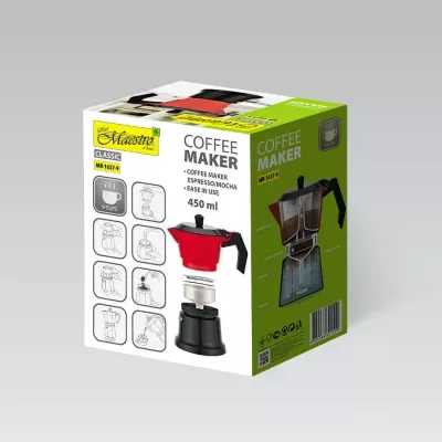 Moka pot Maestro MR-1657-9, 450 ml, Alumini, E kuqe
