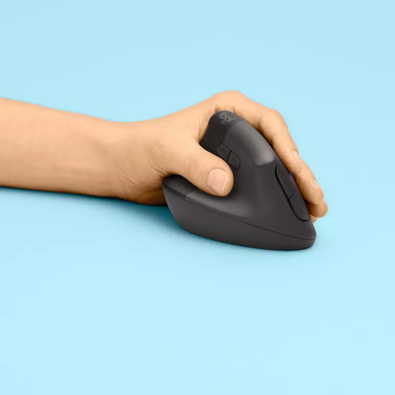 Maus Logitech Lift Left Vertical Ergonomic, i majtë, dizajn vertikal, optik, RF Wireless + Bluetooth, 4000 DPI, Grafit