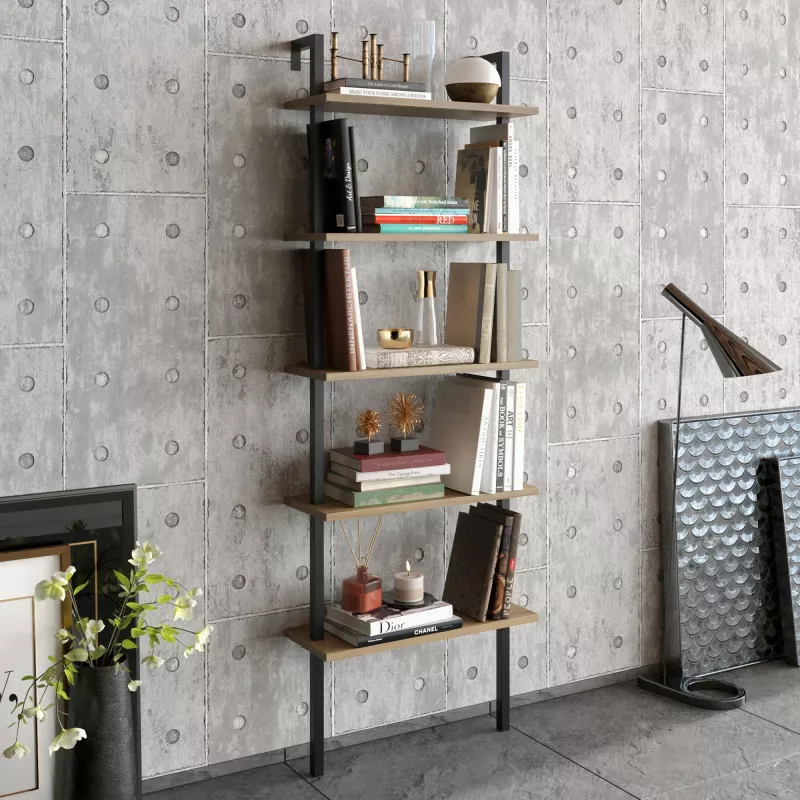 Raft librash Hanah Home, ngjyrë arre dhe e zezë, Piante