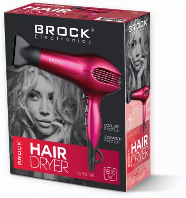 Tharëse flokësh Brock HD 9501 PK, 1800W, me jonizues, 2 nivele fuqie, 2 shpejtësi, ajër i ftohtë, rozë