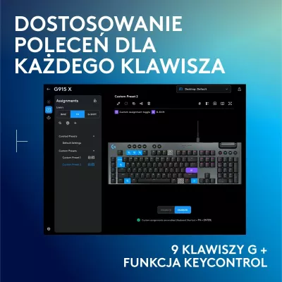 Tastierë gaming mekanike Logitech G915 X GL Tactile, full-size 100%, USB e lidhun, RGB, US INTL, e zezë