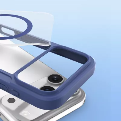 Mbështjellës, Dux Ducis, Skin X Pro iPhone 17 Pro, me portofol, kompatibil MagSafe, me bllokim RFID, blu