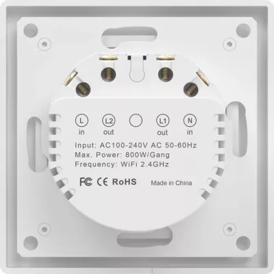 Ndërprerës dritash me prekje Wi‑Fi, Avatto TS20‑EU‑W2, 2‑kanal, 2.4 GHz, kompatibil me Tuya/Smart Life/Alexa/Google Home, i bardhë
