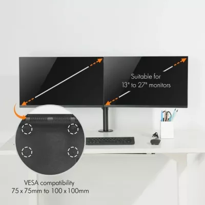 Mbajtëse desktopi dual për 2 monitorë VONHAUS 3005116 13–32\", VESA 75x75/100x100, e zezë