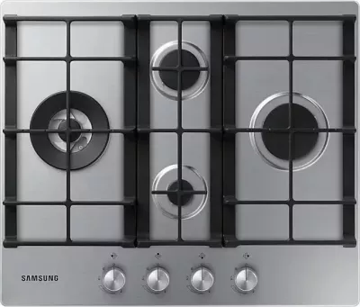 Pianurë gazi e inkastruar, Samsung NA64H3041BS/L1, 4 djegës, 10.3 kW, ndezje elektrike, grila gize, mbajtëse Wok, argjendtë Inox
