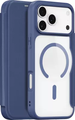 Mbështjellës, Dux Ducis, Skin X Pro iPhone 17 Pro, me portofol, kompatibil MagSafe, me bllokim RFID, blu