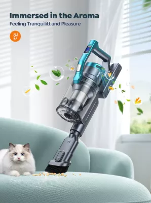 Fshesë me korent pa kabllo Honiture/Buture VC60 450W, 38000Pa, OLED, 1.5L, HEPA, deri 55min, set me aksesorë, blu/turkeze
