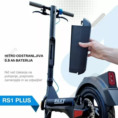 Skuter elektrik Riley RS1 Plus, motor 350 W, goma pneumatike 10\", rreze deri 25 km, e zezë me detaje blu