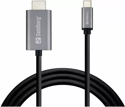 kabllo USB-C në HDMI Sandberg 136-21, 2 m, 4K@60Hz, HDCP 2.2, housing alumini, e zezë