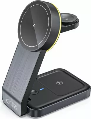 Karikues induktiv 3-në-1 Tech-Protect QI15W-A28 me MagSafe, për smartphone, Apple Watch dhe AirPods, i zi