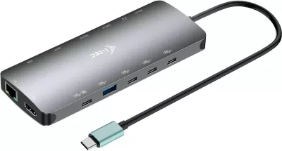 Stacion dokues i-tec USB-C Metal Nano, 3x Display, 2x HDMI, 1x USB-C video, LAN, Audio, Kartë lexues, Power Delivery 140W, ngjyrë gri