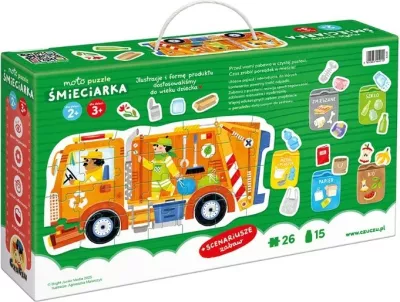 Puzzle edukativ CzuCzu Moto Garbage Truck, 26 pjesë, për fëmijë, portokalli