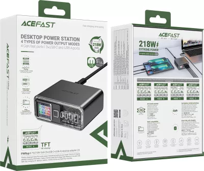 Adapter multifunksional Acefast Z4, 218W, 3x USB-C + 1x USB-A, ekran TFT, Gri