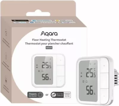 Termostat inteligjent për ngrohje nën dysheme AQARA W500 (UT-A01D), Zigbee/Thread, Matter, 16A, me ekran, me sensor NTC, i bardhë