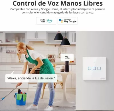 Switch muri smart SONOFF T3EU2C-TX, Wi‑Fi, 2-kanal (Dual), EU 86x86mm, i zi