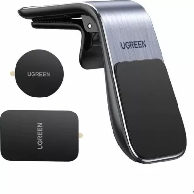 Mbajtës telefoni magnetik për veturë UGREEN 80712B, montim në grilë ajrimi, me pllaka metalike, zi/argjend