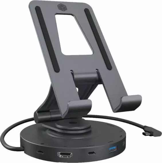 Mbajtëse rrotulluese/dock për tablet dhe celular ICYBOX IB-TH100-DK deri 11\", USB-C, HDMI 2.0 4K@60Hz, e zezë antracit