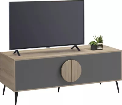 Komodë TV SAVORE, melaminë, sonama/gri, 140x35.5x51cm