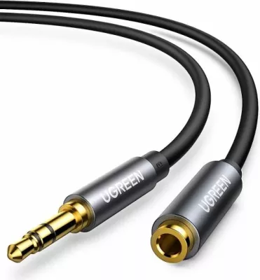 Kabllo zgjatëse AUX 3.5mm UGREEN 10592, 1m, 3-pol (TRS) male-female, e zezë/gri