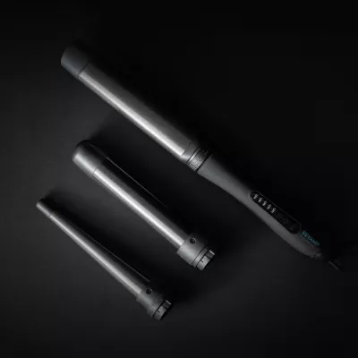 Hekur për kaçurrela Revamp Progloss Multiform WD-1500 3në1, 120–210°C, i zi/gri, set me 3 cilindra