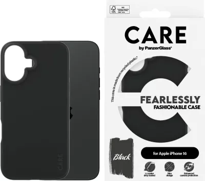 Mbështjellës PanzerGlass CARE Case Fashion iPhone 16, silikon, i zi