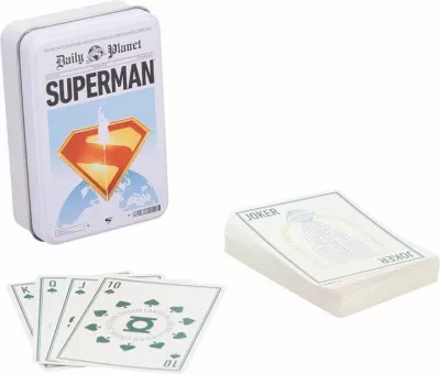 Karta loje Paladone Superman, set 52 karta + 2 jokera, me kuti metalike