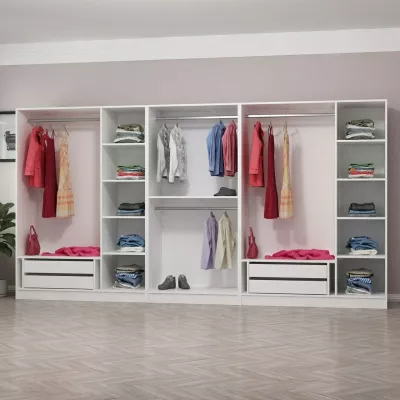 Dollap rrobash Skye Decor, i bardhë, 360x210x52cm, 8 pjesë
