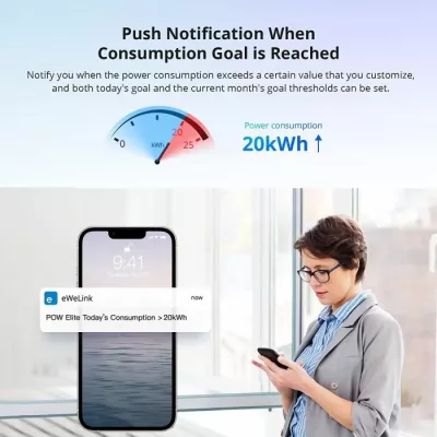 Switch smart Wi‑Fi SONOFF POWR316D, matës energjie 16A me LCD, AC 100-240V, 1 copë, i bardhë