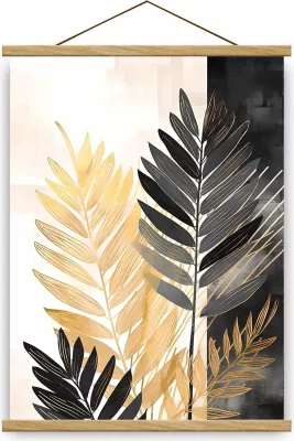 Pikturë dekorative me kornizë, Wallity, MRG67, ngjyrë ari, e zezë, argjend, 50x70cm