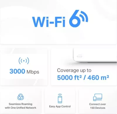 Router Mesh Wi‑Fi 6, Mercusys Halo H80X AX3000, dy banda, porta Gigabit, i bardhë, set 2-pack
