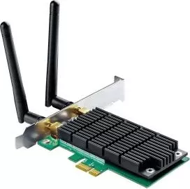 Adapter Wi‑Fi PCIe, TP-Link Archer T4E, AC1200 dual-band, me antena të jashtme, e zezë/jeshile