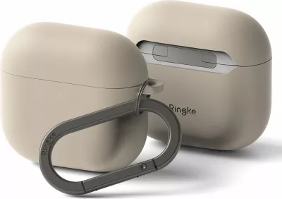 Mbështjellës silikoni Ringke për Apple AirPods 4, Bezhe, me karabiner